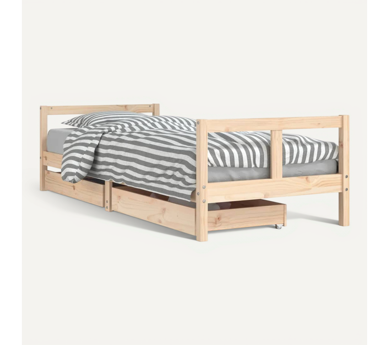 Lit Pour Enfants Gris 80x200 Cm Tiroir Bois De Pin Massif