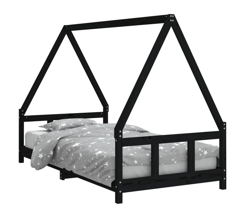Lit cabane Pour Enfants Noir 90x190 Cm Bois De Pin Massif