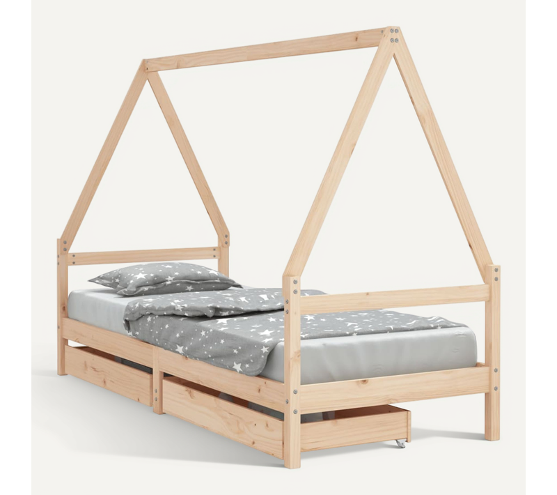 Lit cabane enfant Tiroirs 90x190 Cm Bois De Pin Massif