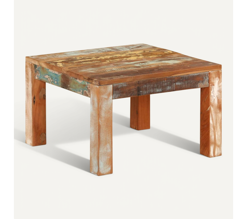 Table Basse 55x55x35 Cm Bois De Récupération Massif