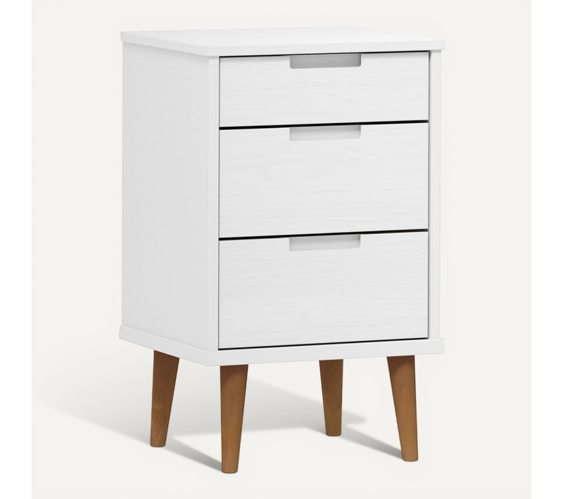 Table De Chevet Molde Blanc 40x35x65 Cm Bois De Pin Massif