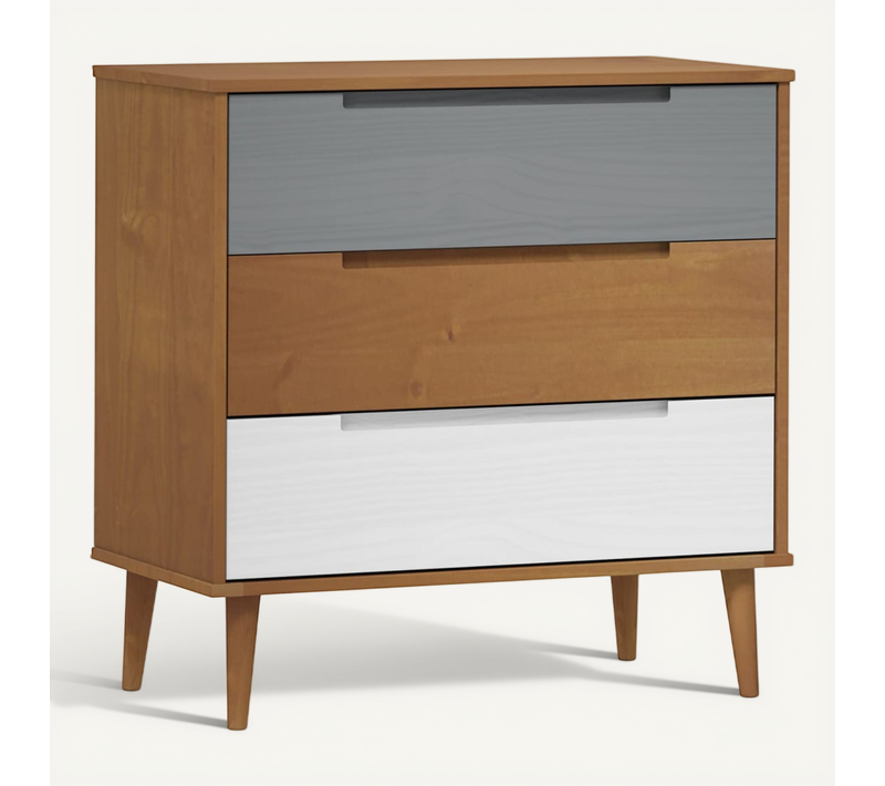 Armoire À Tiroirs Molde 3 Tiroirs Bois De Pin Massif Marron Scandinave 80 X 40 X 80 Cm