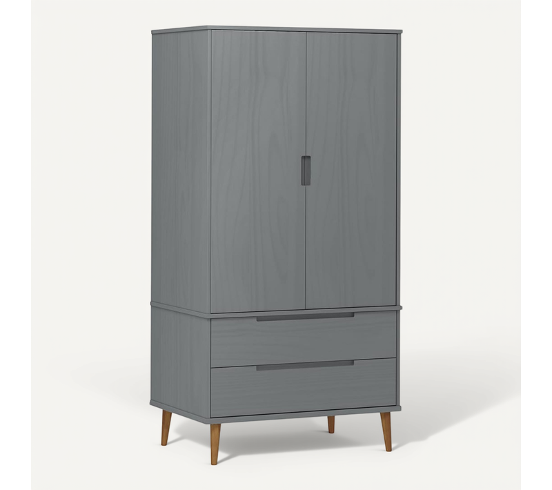 Armoire Molde Gris 90x55x175 Cm Bois Massif De Pin