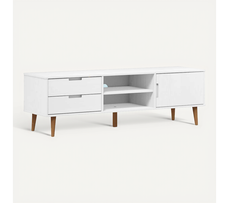 Meuble TV Molde Blanc 158x40x49 Cm Bois De Pin Massif