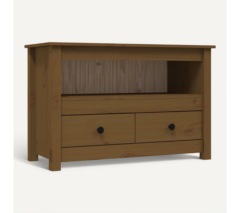 Meuble TV Marron Miel 79x35x52 Cm Bois De Pin Massif