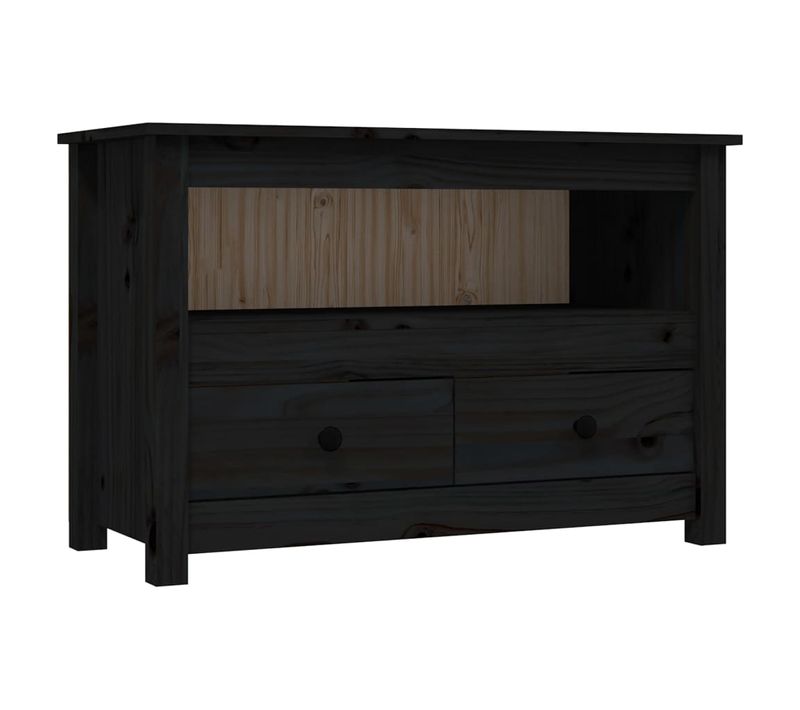 Meuble TV Noir 79x35x52 Cm Bois De Pin Massif
