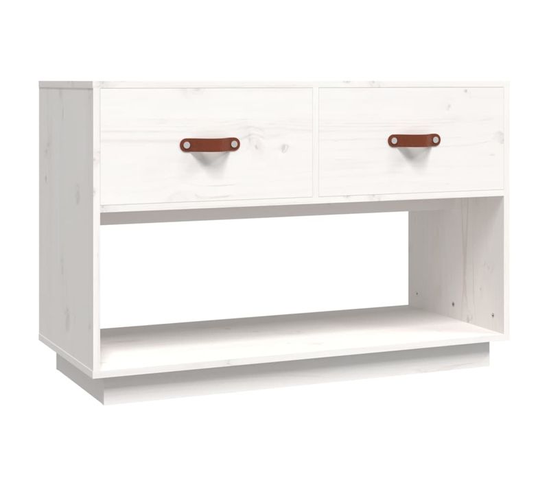 Meuble TV Blanc 90x40x60 Cm Bois De Pin Massif