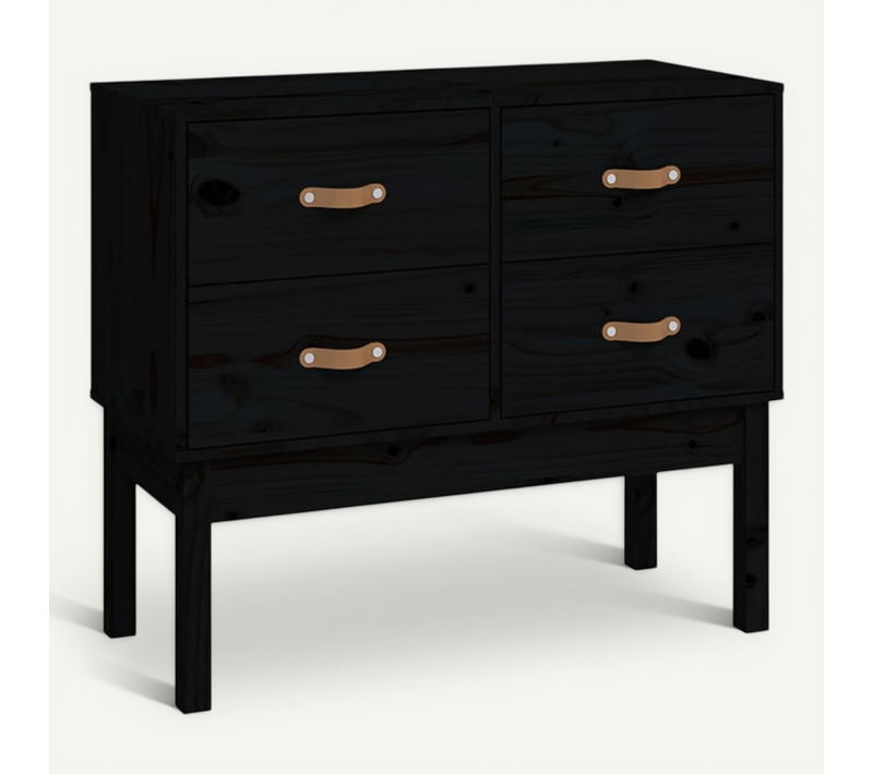 Armoire Console Noir 90x40x78 Cm Bois De Pin Solide