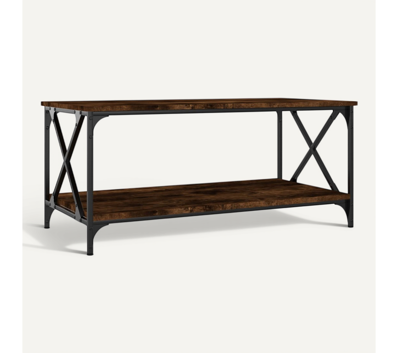 Table Basse Chêne Fumé 100x50x45 Cm Bois Contreplaqué Et Fer