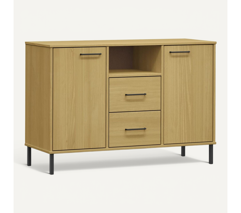 Buffet Avec Pieds En Métal Marron 113x40x77 Cm Bois Massif Oslo