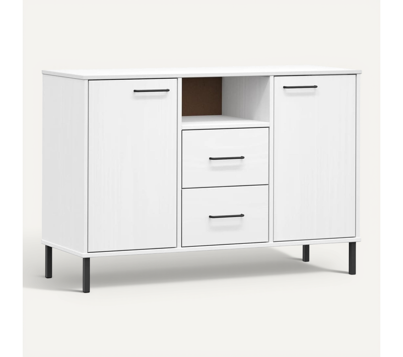 Buffet Avec Pieds En Métal Blanc 113x40x77 Cm Bois Massif Oslo