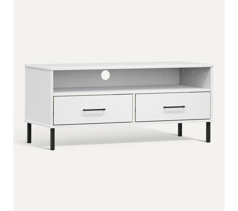 Meuble TV Avec Pieds En Métal Blanc Bois De Pin Massif Oslo