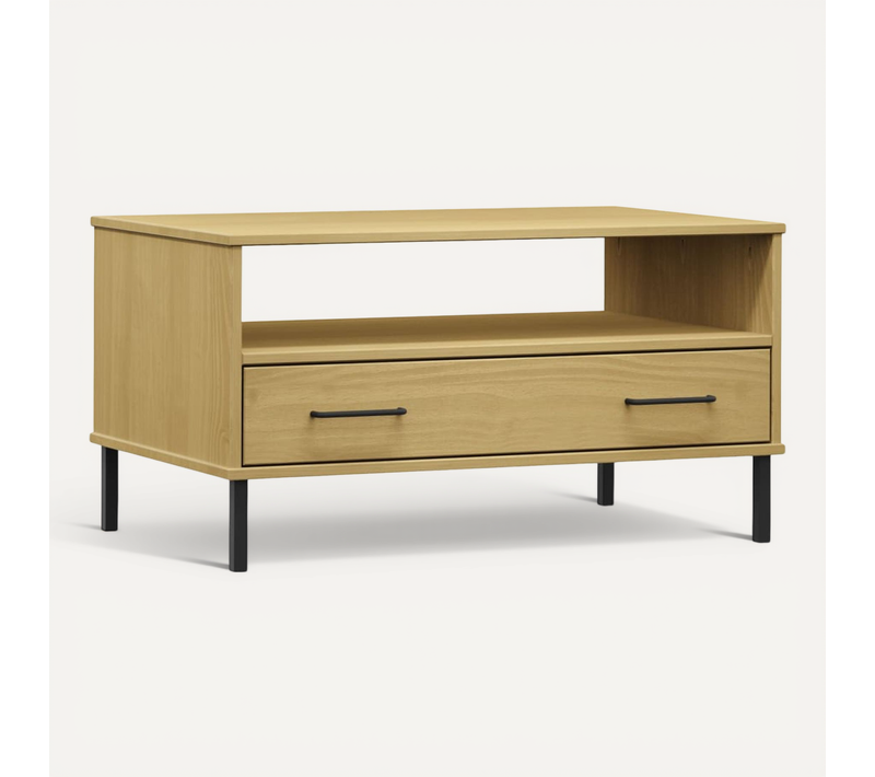 Table Basse Avec Pieds En Métal Marron 85x50x45 Cm Bois Oslo