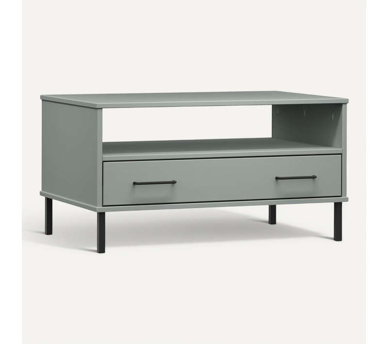 Table Basse Avec Pieds En Métal Gris 85x50x45 Cm Bois Oslo