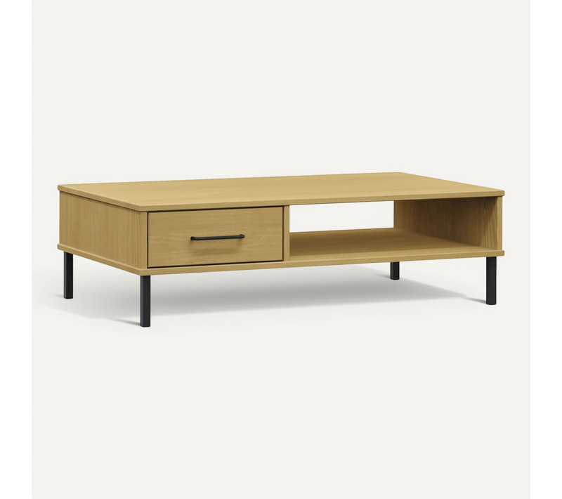 Table Basse Avec Pieds En Métal Marron Bois Pin Massif Oslo