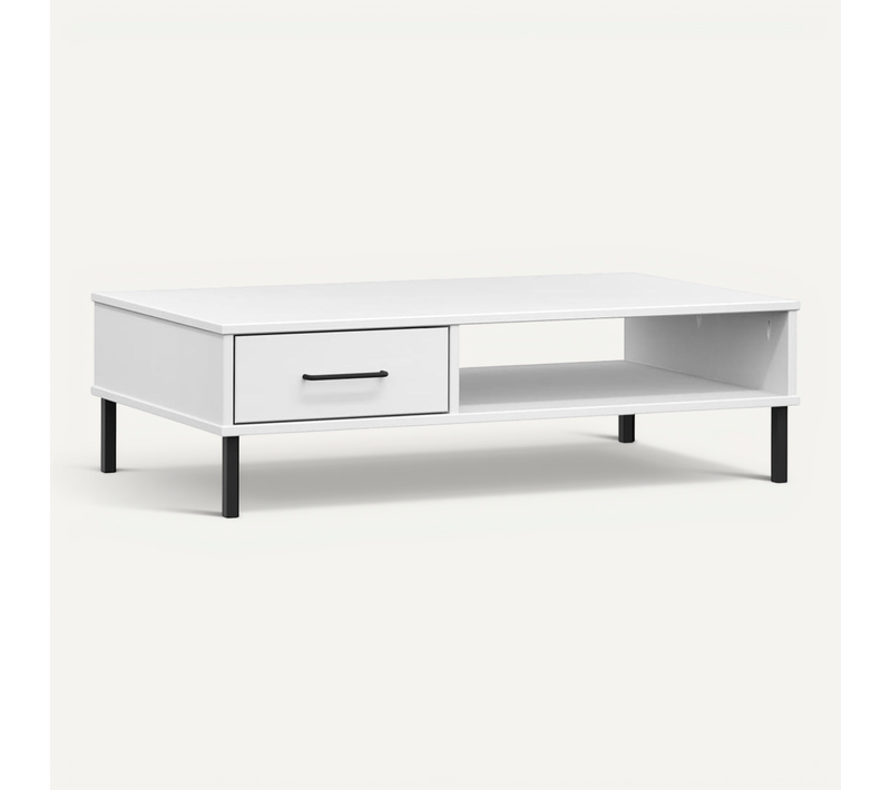 Table Basse Avec Pieds En Métal Blanc Bois Pin Massif Oslo