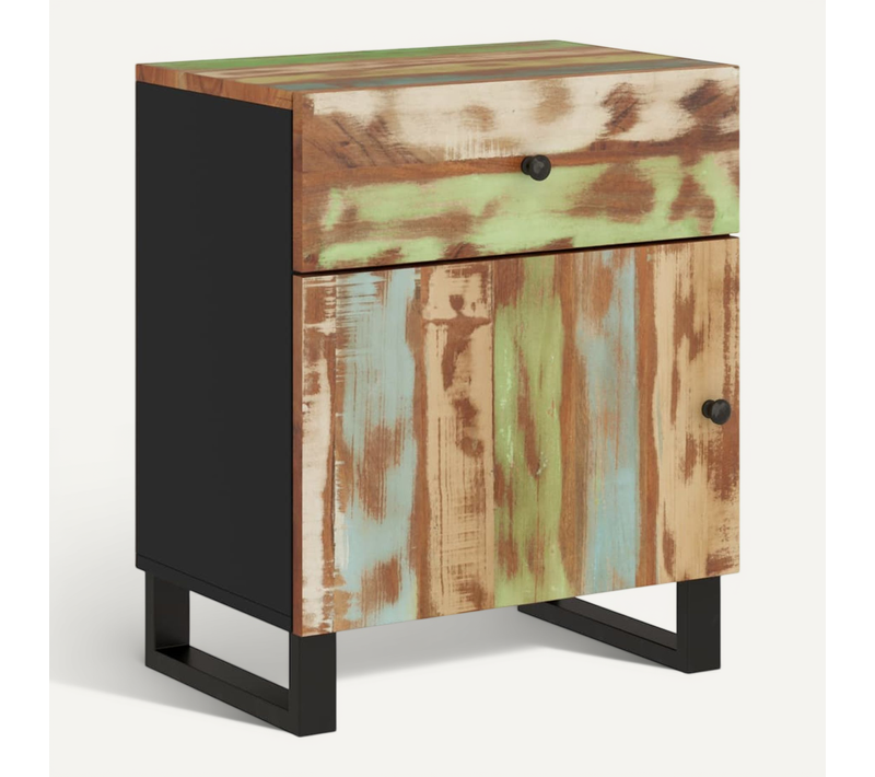 Table De Chevet 50x33x60cm Bois De Récupération Et Contreplaqué
