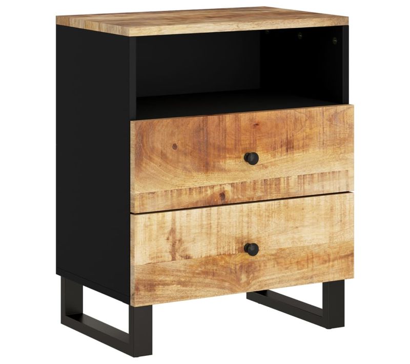 Table De Chevet 50x33x62 Cm Bois De Manguier Et Contreplaqué