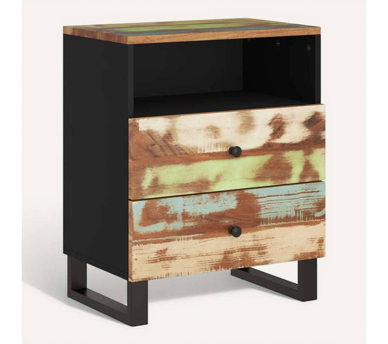 Table De Chevet 50x33x62cm Bois De Récupération Et Contreplaqué