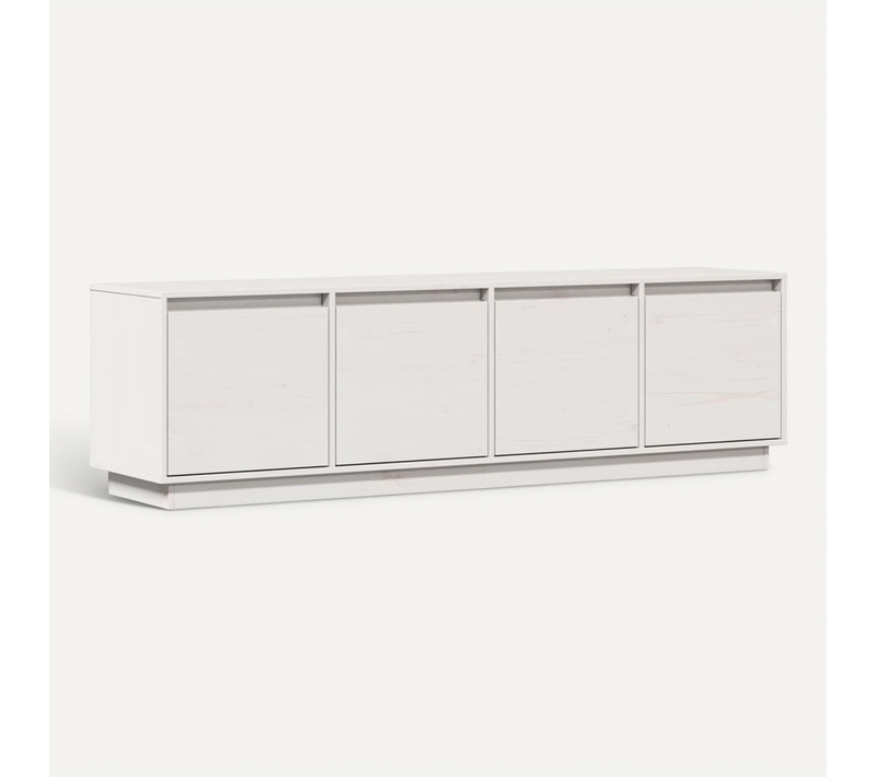 Meuble TV Blanc 156x37x45 Cm Bois De Pin Massif