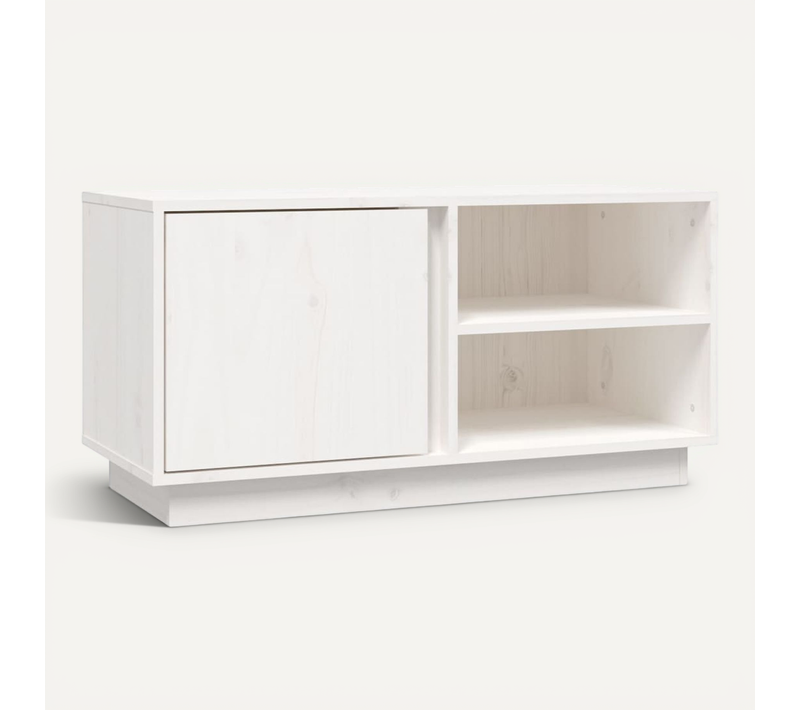 Meuble TV Blanc 80x35x40,5 Cm Bois De Pin Massif