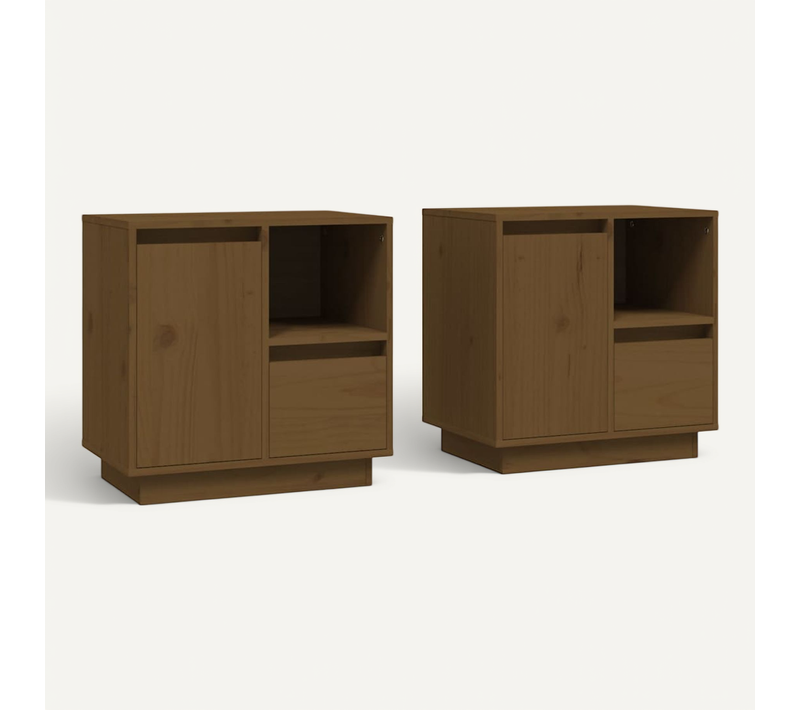 Tables De Chevet 2pcs Marron Miel 50x34x50cm Bois De Pin Massif