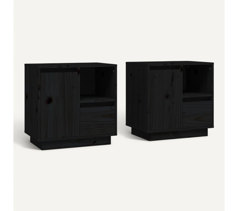 Tables De Chevet 2 Pièces Noir 50x34x50 Cm Bois De Pin Massif