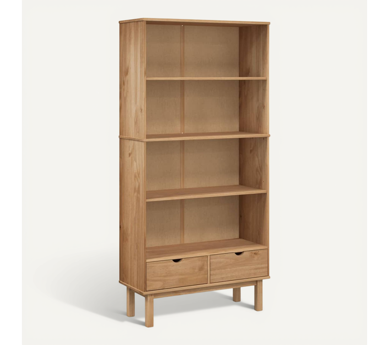 Bibliothèque Otta Avec 2 Tiroirs Marron Bois Massif Pin