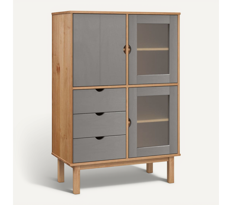 Buffet Haut Otta Marron Et Gris 85x43x125 Cm Bois Massif De Pin