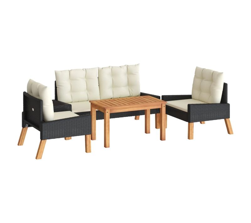 Salon De Jardin 4 Pièces Et Coussins Résine Tressée Et Bois Massif