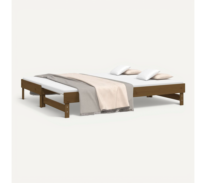 Lit Coulissant Marron Miel 2x(100x200) Cm Bois De Pin Solide
