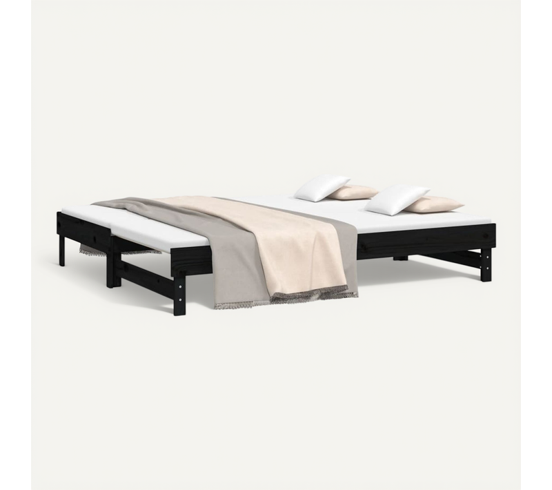 Lit Coulissant Sans Matelas Noir 2x(80x200)cm