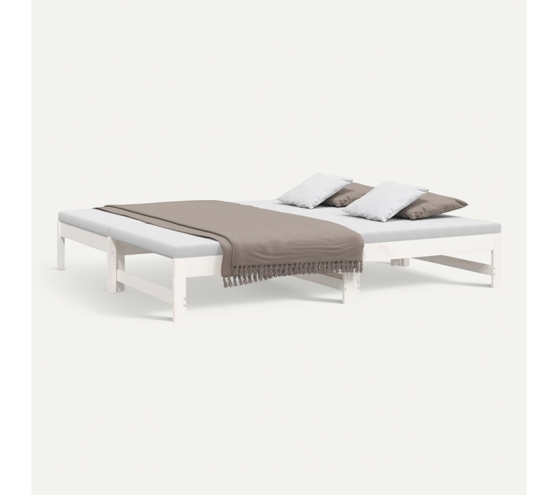Lit Coulissant Blanc 2x(75x190) Cm Bois De Pin Massif
