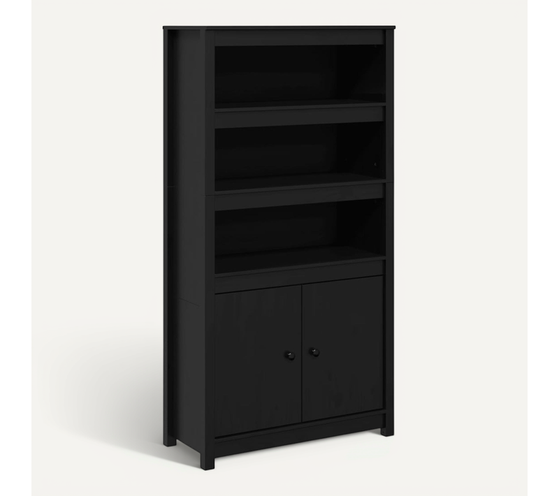 Buffet Haut Noir 80x35x154 Cm Bois Massif De Pin