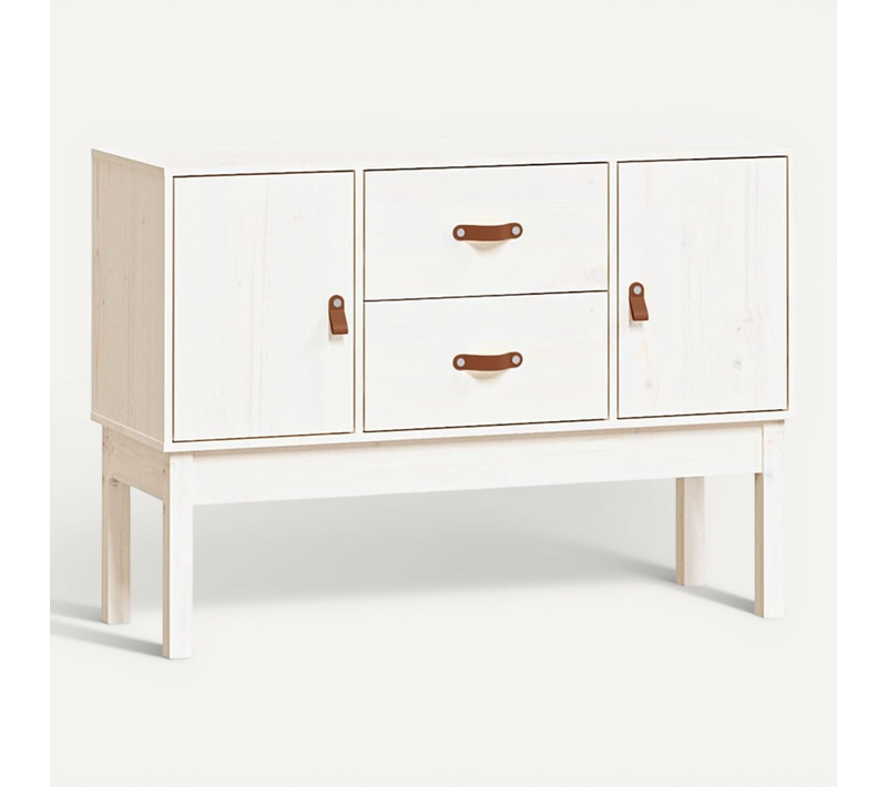 Buffet Blanc 110x40x78 Cm Bois Massif De Pin