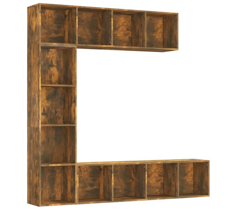 Ensemble Bibliothèque/meuble TV 3 Pièces Chêne Fumé 180x30x180 Cm