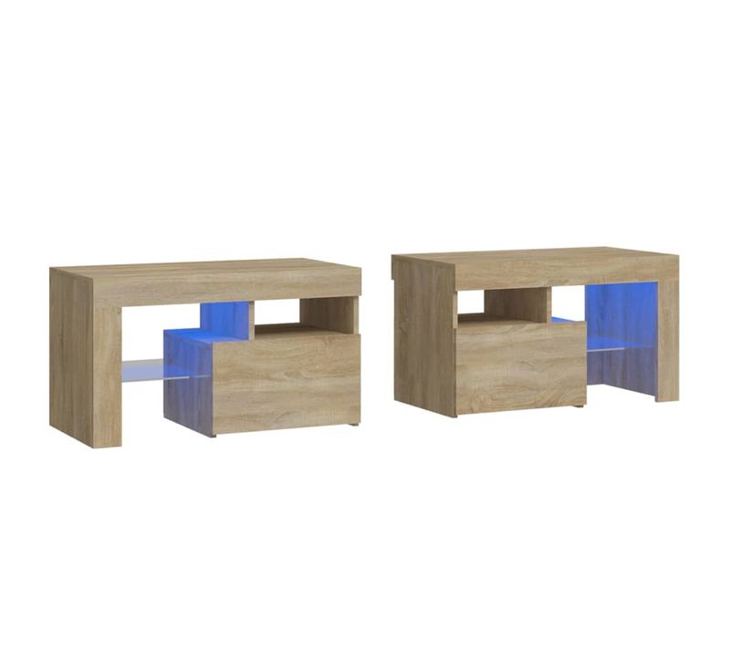 Tables De Chevet 2 Pièces Lumières LED Chêne Sonoma 70x36,5x40 Cm