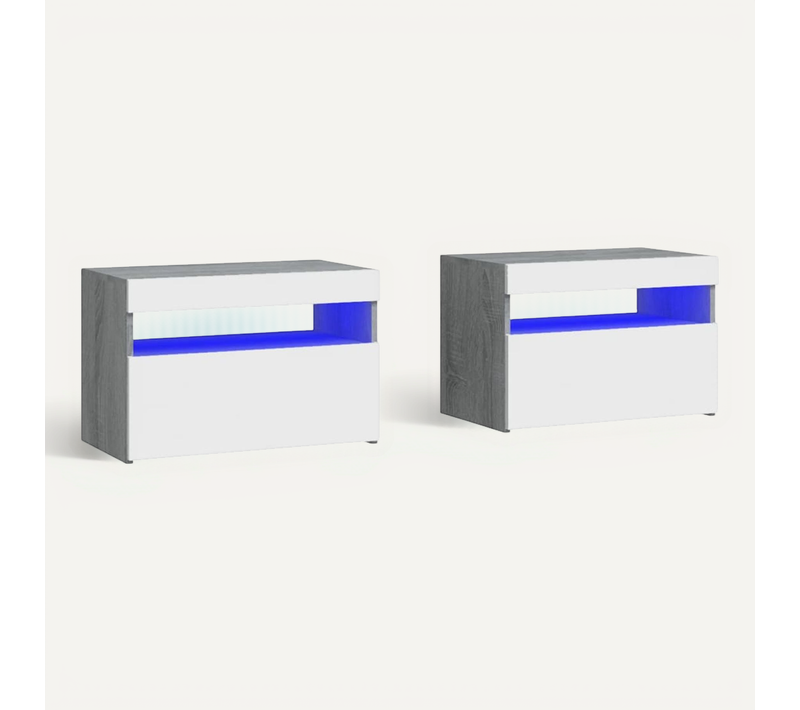 Tables De Chevet 2 PCs Et Lumières LED Sonoma Gris 60x35x40 Cm