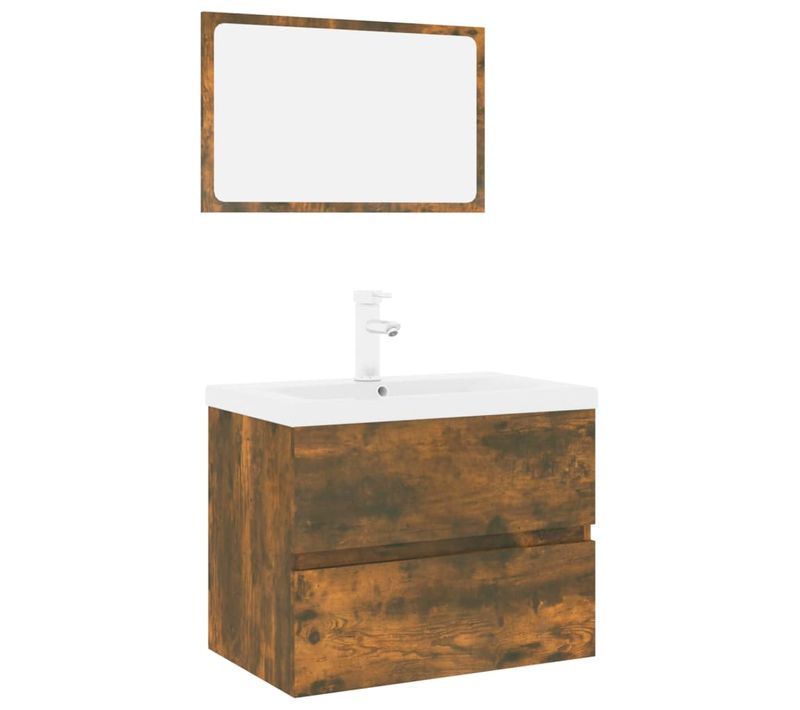 Ensemble Meuble Vasque 60 x 1,5 x 37 Cm - Vasque + Robinet + Miroir - Bois