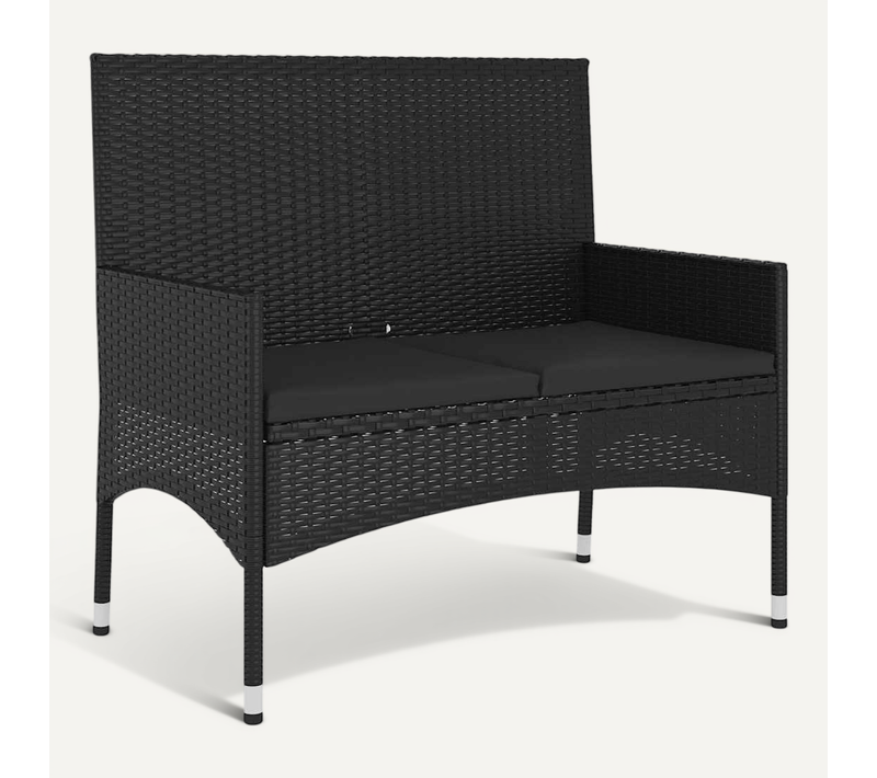 Banc De Jardin À 2 Places Avec Coussins Noir Résine Tressée Housses Amovibles