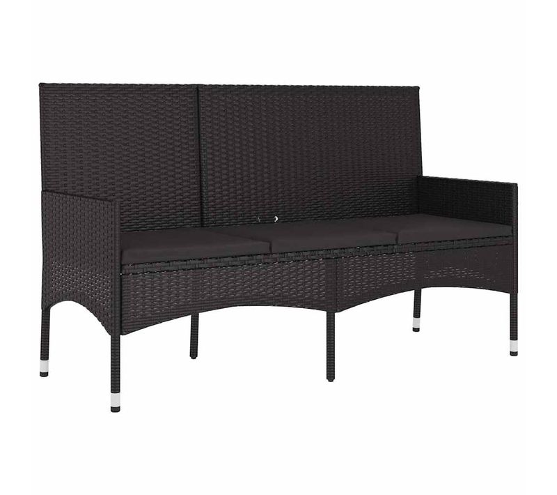 Banc De Jardin à 3 Places Avec Coussins Noir Résine Tressée