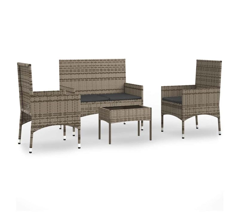 Salon De Jardin 4 Pièces Avec Coussins Gris Résine Tressée