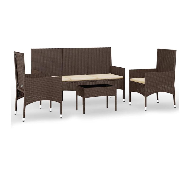 Salon De Jardin 4 Pièces Avec Coussins Marron Résine Tressée