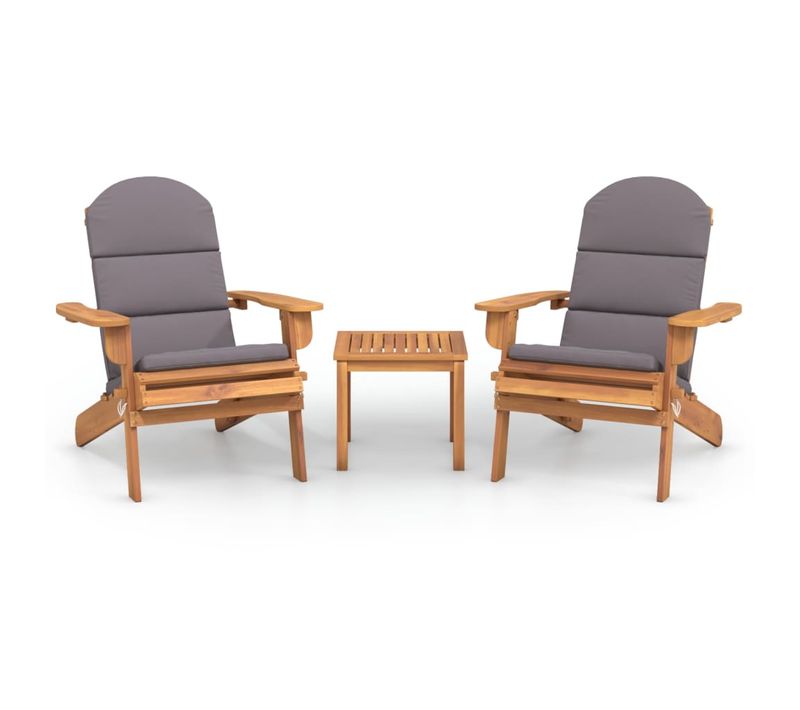 Ensemble De Salon De Jardin Adirondack 3 Pièces Bois Acacia Solide