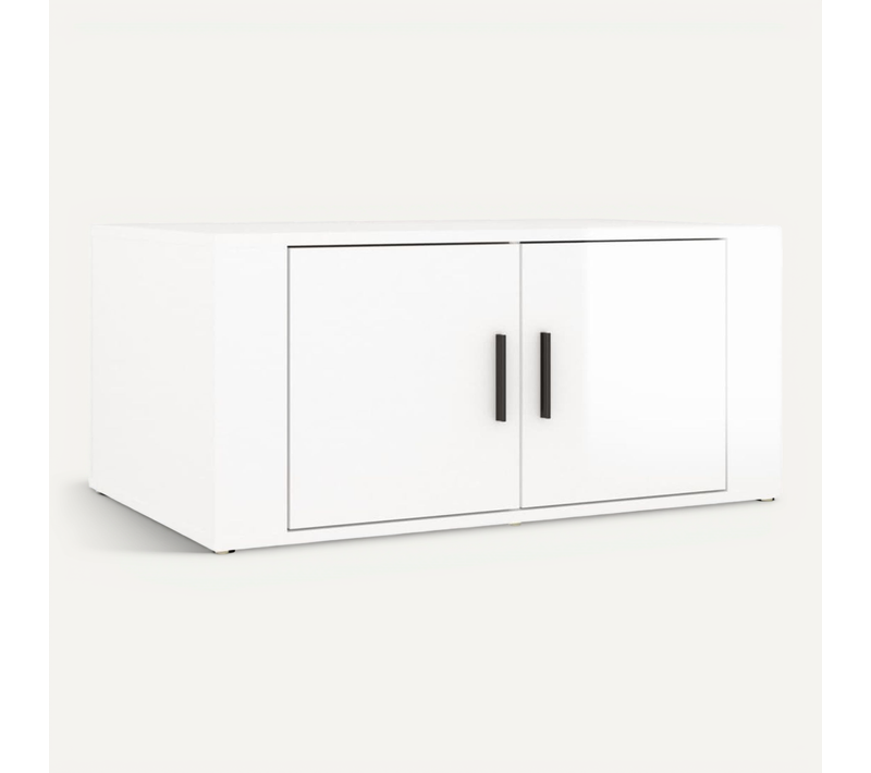 Table Basse Blanc Brillant 80x50x36 Cm Bois Contreplaqué