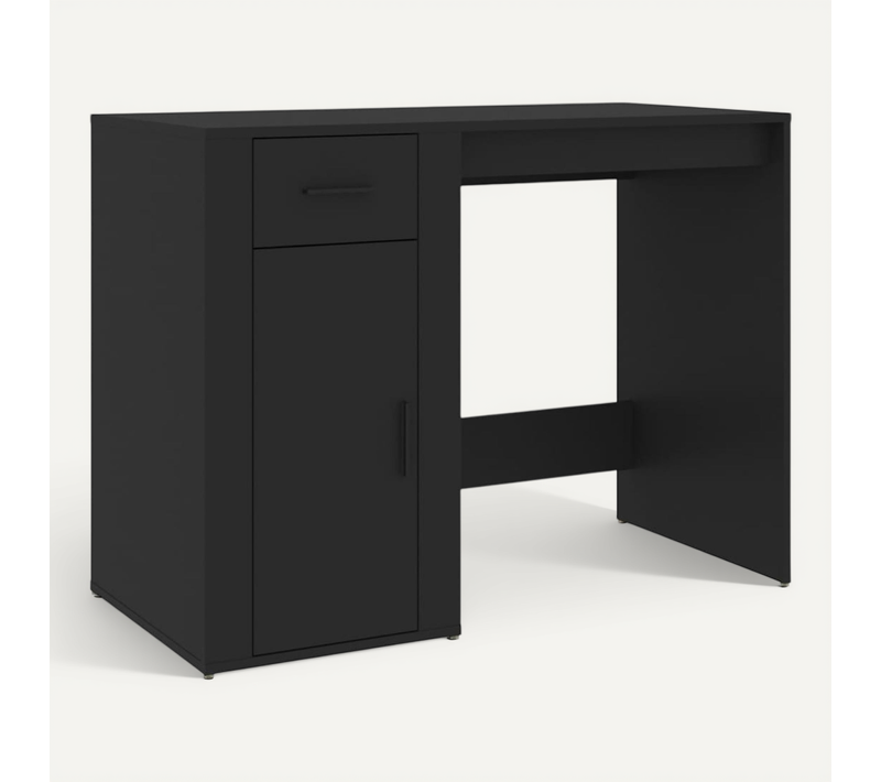 Bureau Avec Tiroir Et Armoire Noir 100x49x75 Cm Bois Contreplaqué Rangement De Bureau Moderne