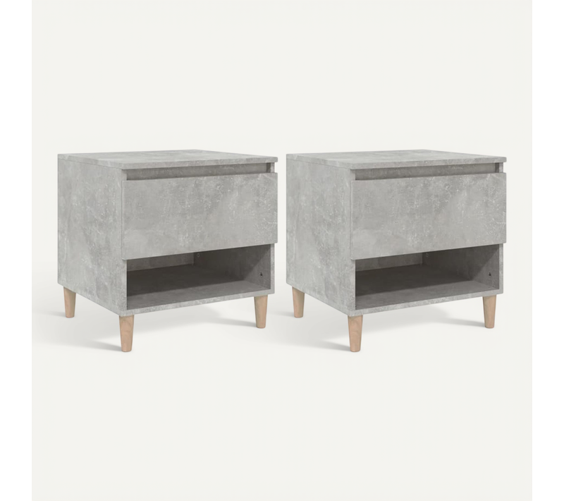 Tables De Chevet 2 Pièces Gris Béton 50x46x50 Cm Bois Contreplaqué