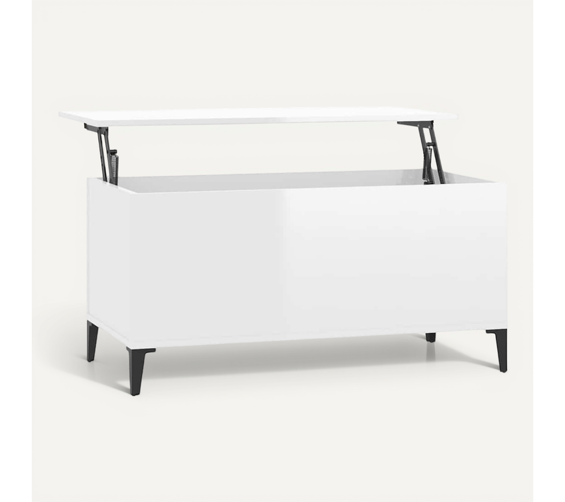 Table Basse Blanc Brillant 90x44,5x45 Cm Bois Contreplaqué