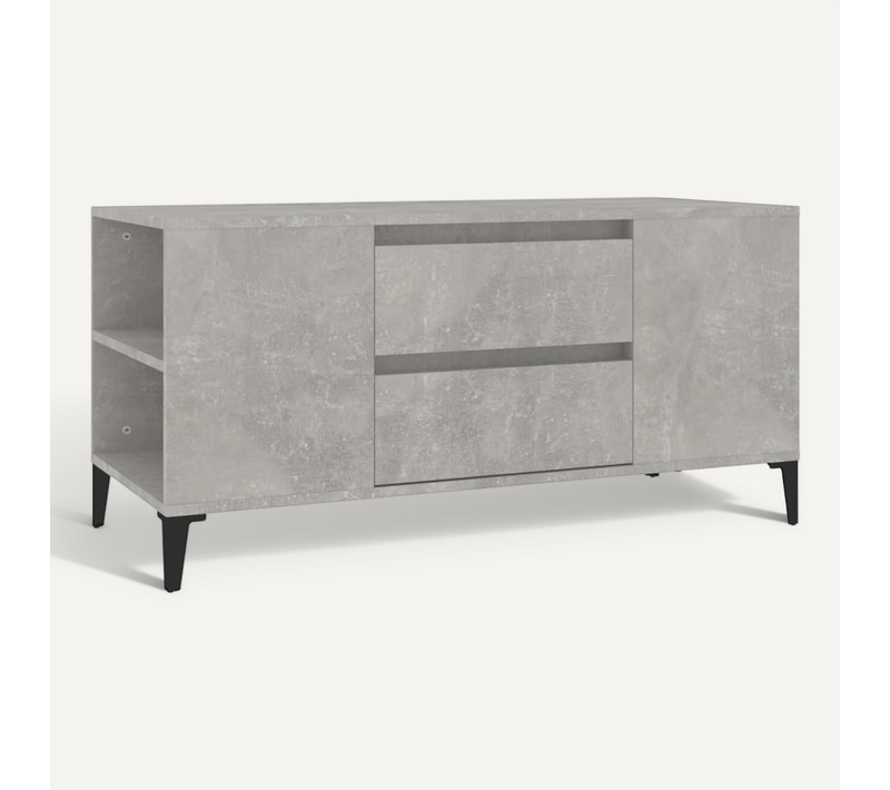 Meuble TV Gris Béton 102x44,5x50 Cm Bois Contreplaqué