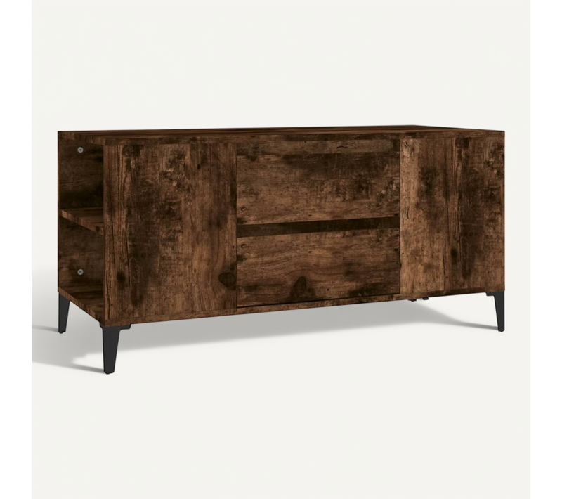Meuble TV Chêne Fumé 102x44,5x50 Cm Bois Contreplaqué